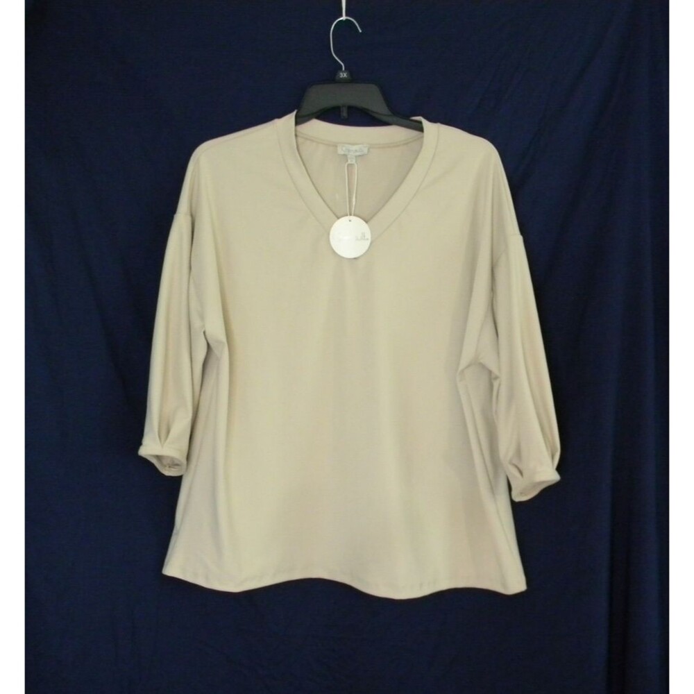 Chenault Tan Shirt Career 3/4 Sleeves V-neck NWT